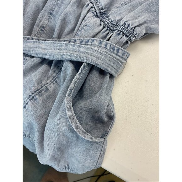 Evereve Chambray Denim short Romper jumpsuit Size L Western Boho v-neck lyocell - Picture 6 of 13